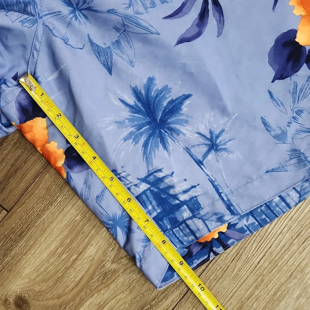 Panama Jack Blue Orange Hawaiian Print Swim Shorts Velcro Close & Pocket XL